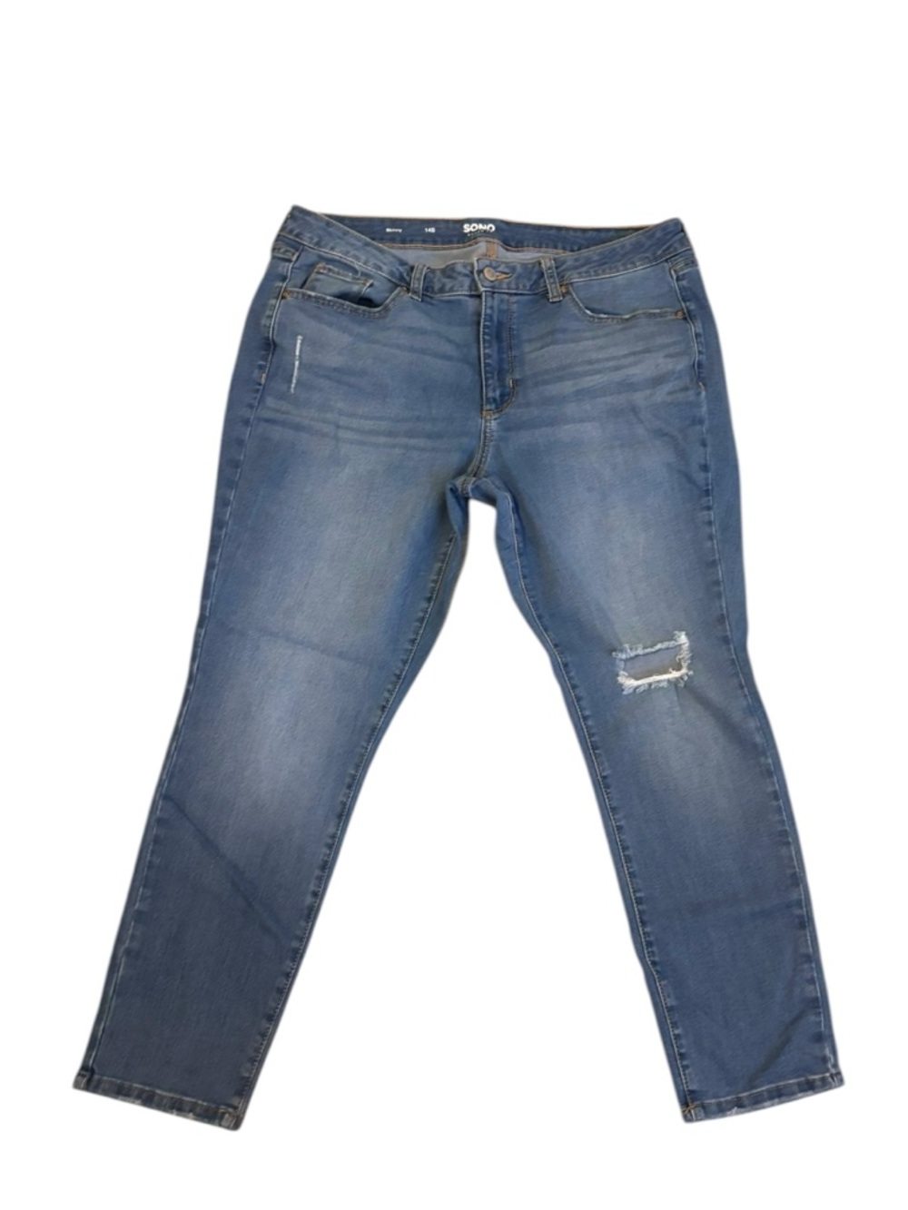 Sonoma Women's Blue Skinny Jeans with Distressed Knee Size 14S